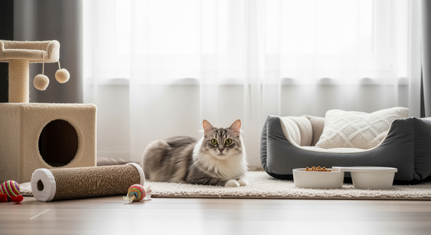 Active cat enjoying indoor enrichment