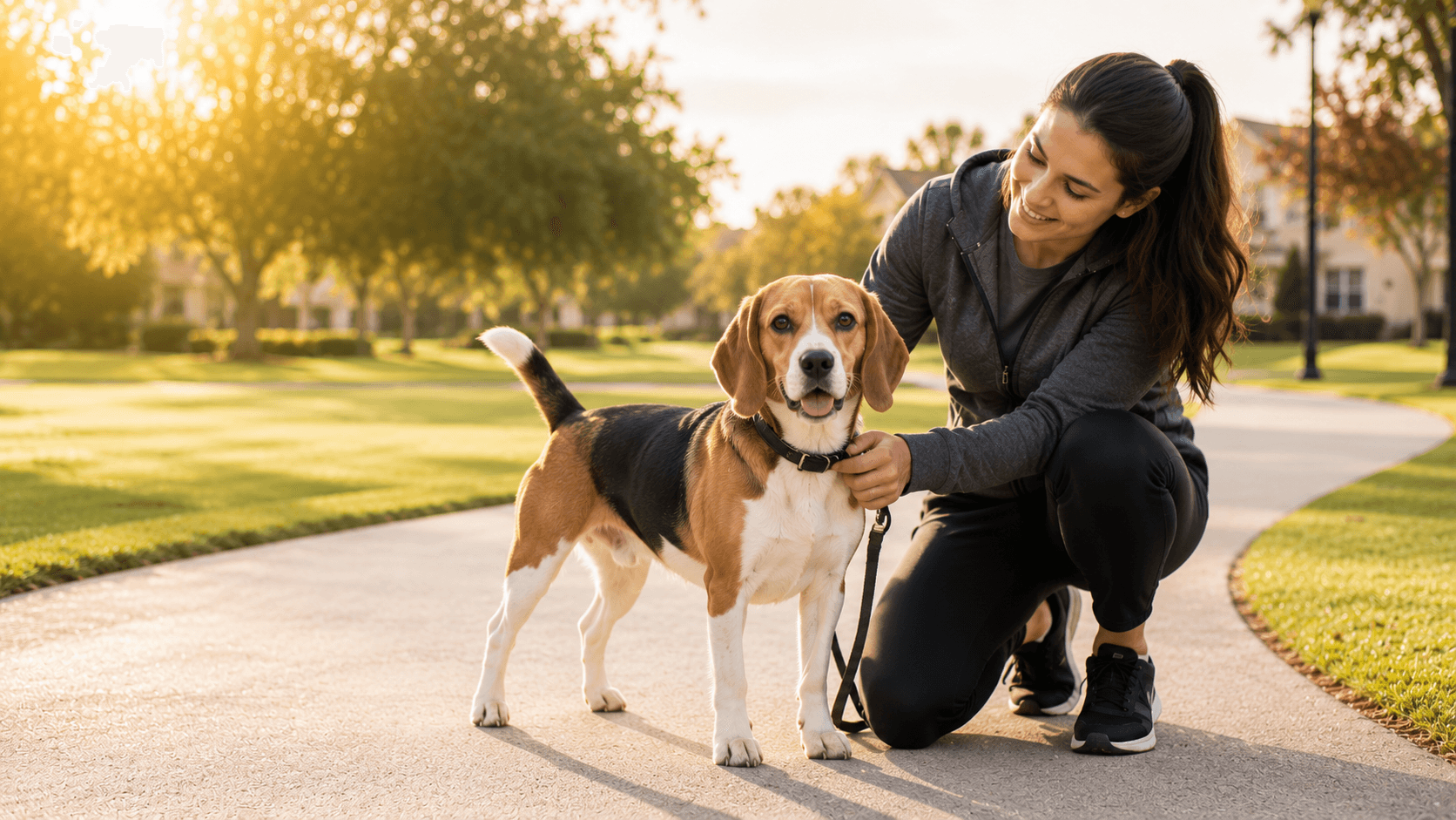 Owner checking on their dog's wellbeing